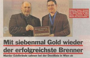 Destillata 2009: Mit siebenmal Gold wieder der erfolgreichste Brenner
